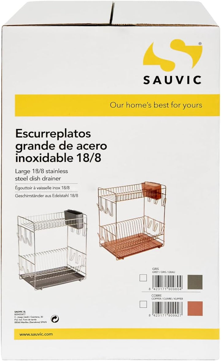 Sauvic Grosser Edelstahl-Geschirrabtropfer, 43x25x41,5 cm