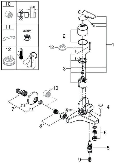 Grohe 23756000 BauFlow Wannenbatterie, Wandmontage mit Umstellung Chrom Wannenbatterie Single, Chrom