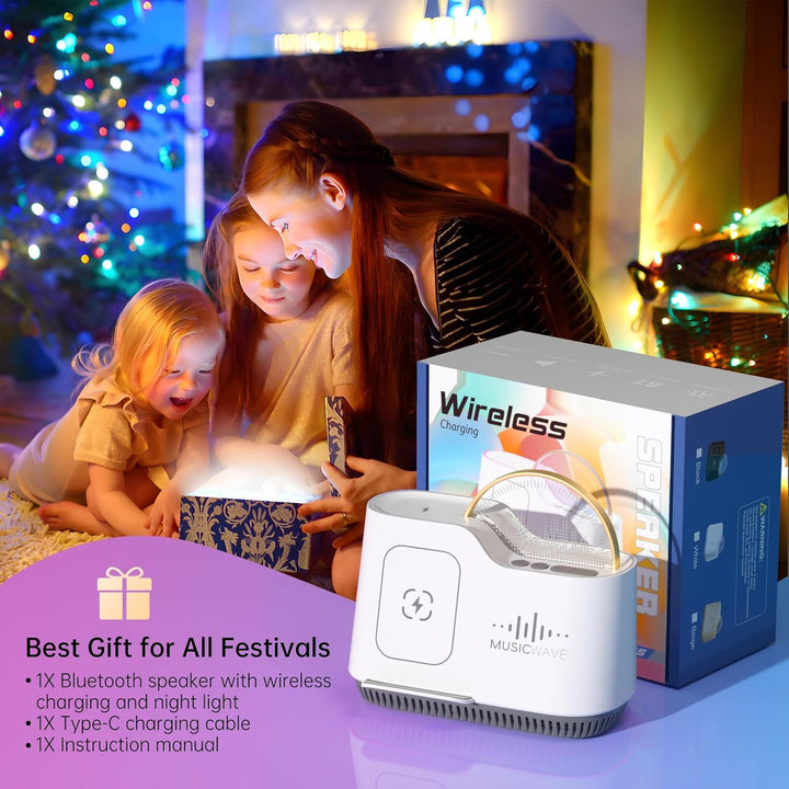 Bluetooth Lautsprecher mit Nachtlicht und Wireless Charger, Touch Dimmbar Nachttischlampe mit Gibt 5