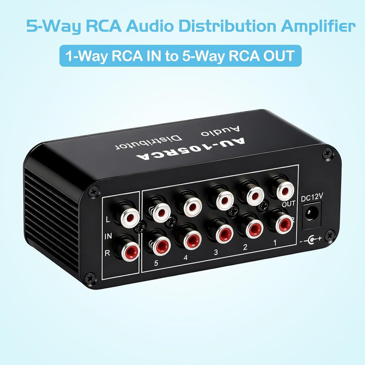 5-Wege RCA 1 in 5 Out Stereo Audio Splitter Box, Audio Distribution Verstärker RCA Signalverteiler f