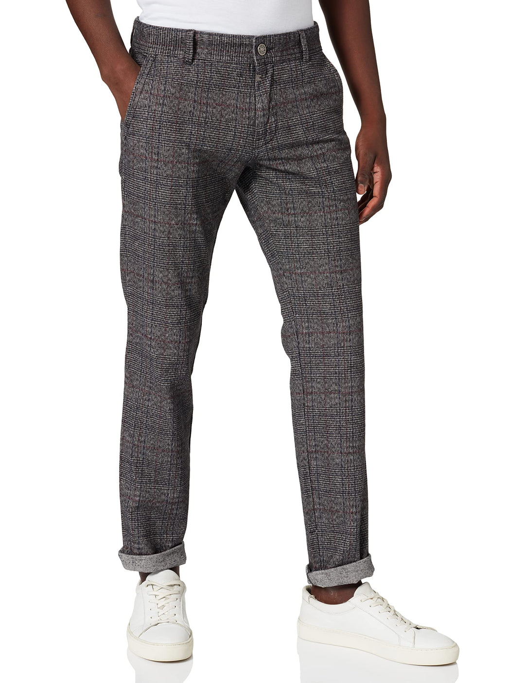 Timezone Herren Regular Luitz Freizeithose 29W / 32L Grey Black Red Check, 29W / 32L Grey Black Red