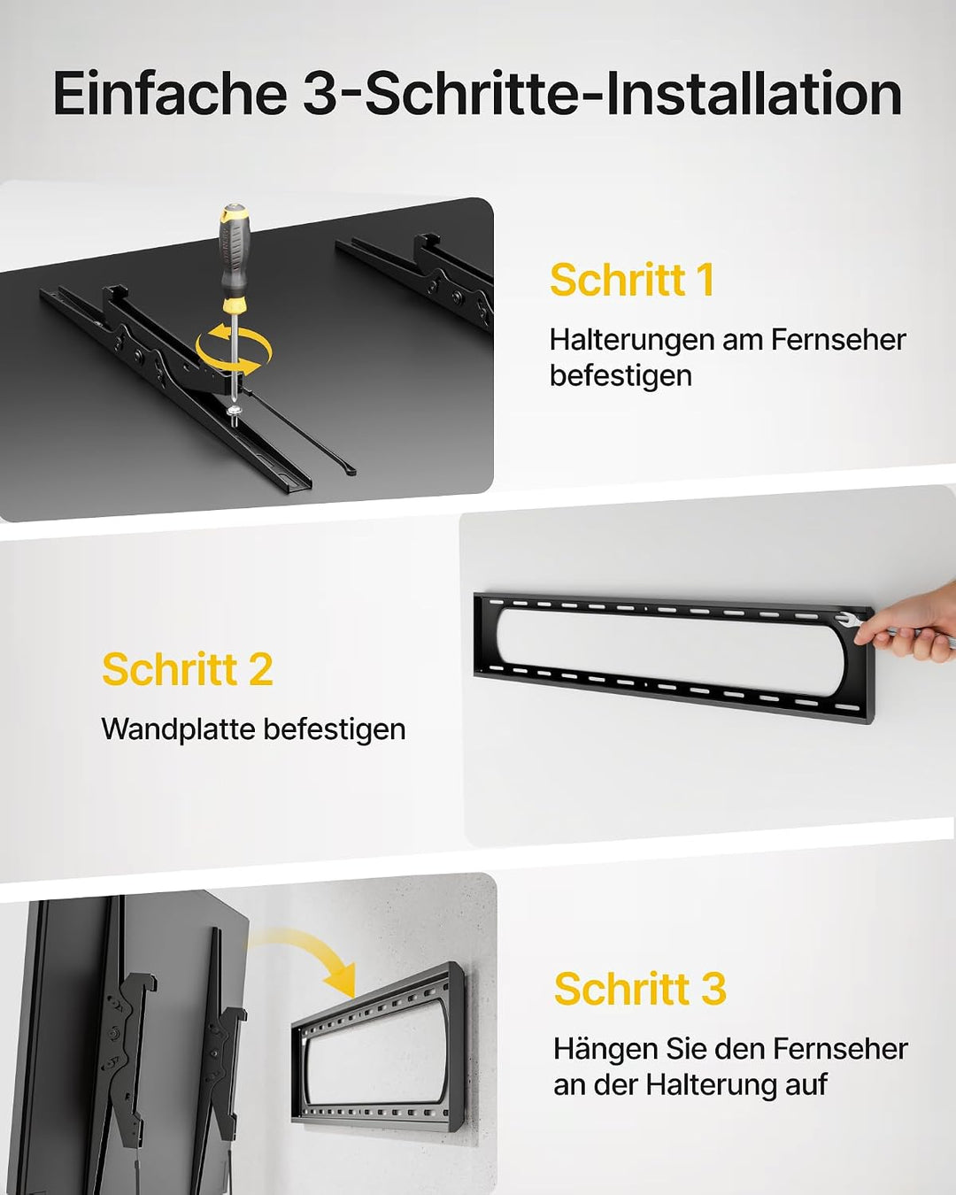 monTEK TV Wandhalterung Neigbar für 60-120 Zoll Fernseher bis zu 136 kg, Universal TV Halterung VESA