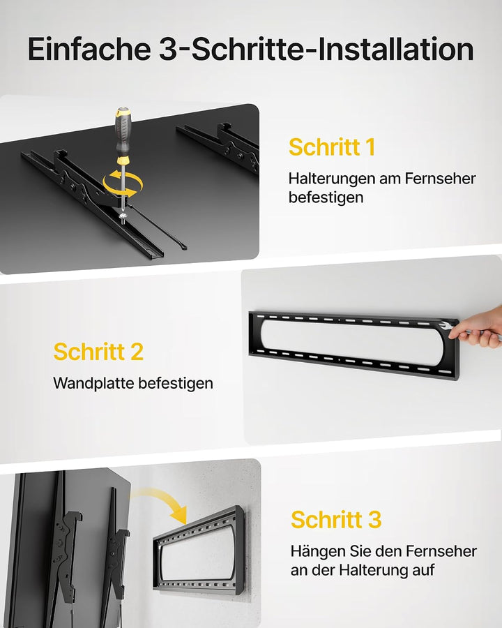 monTEK TV Wandhalterung Neigbar für 60-120 Zoll Fernseher bis zu 136 kg, Universal TV Halterung VESA