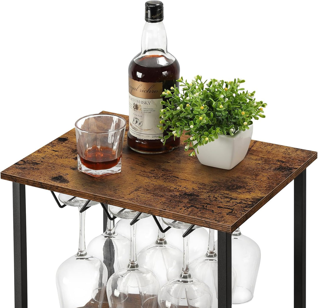 smusei Weinregal, Freistehend Flaschenregal mit Tischplatte & Weinglashalter, 4-stufiger Weinschrank