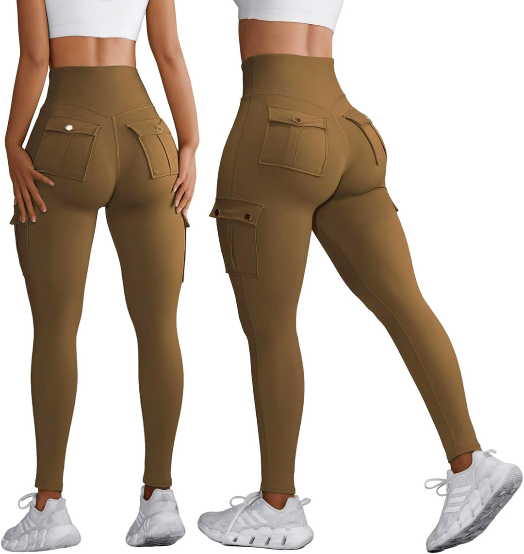 Nuofengkudu Damen High Waist Sporthose Leggings mit Taschen XL Y-kamel, XL Y-kamel