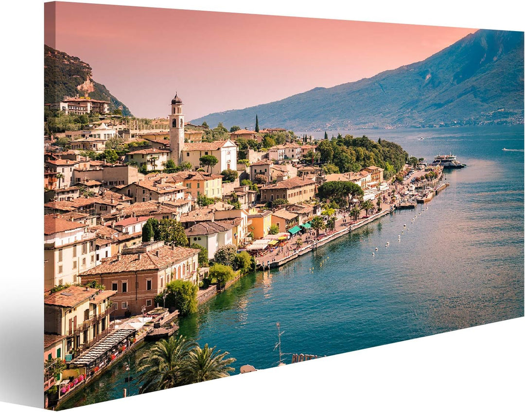 Bild Bilder auf Leinwand Panorama von Limone sul Garda, einer Kleinstadt am Gardasee, Italien. Wandb