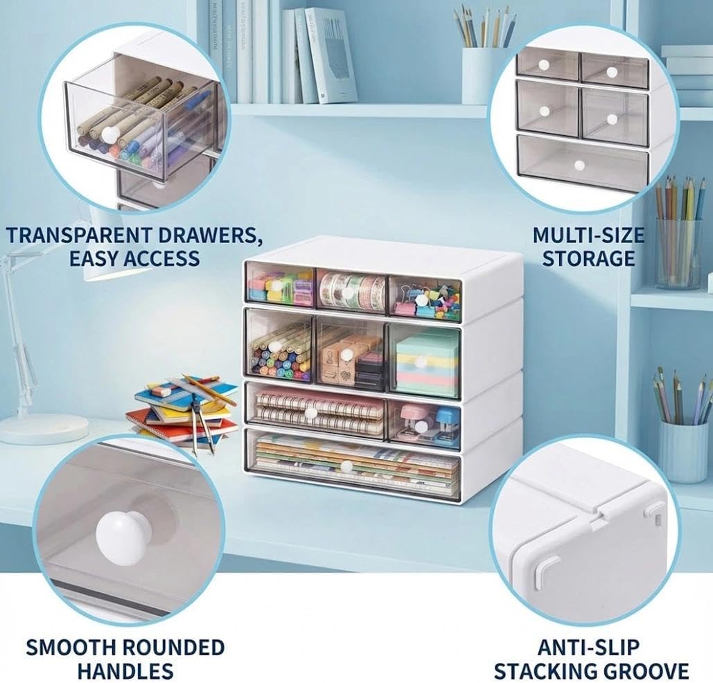 schubladenbox,Schreibtisch Organizer,Desk Aufbewahrungsbox mit 9 Schubladen,Stapelbare,multifunktion
