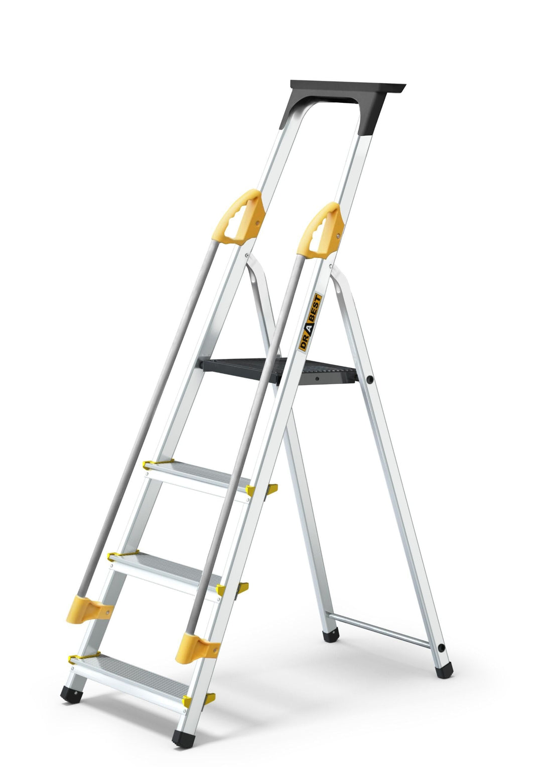 DRABEST Leiter PRO Serie Alu Klaptritt 4 Stufen Klappbare Leiter mit Sicherheits Handläufen bis 150