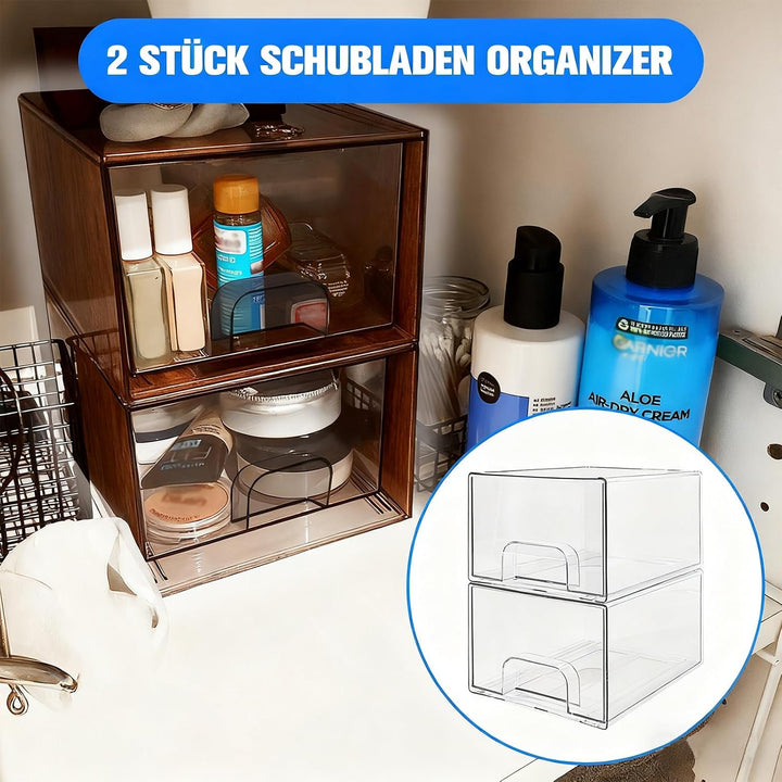 Organizer mit Schubladen, 2-Schubladen 2er Stück Schubladenbox, Durchsichtige Acryl Büro Organizer,