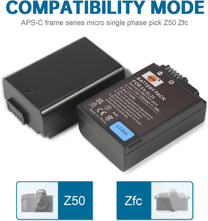 DSTE EN-EL25 EN-EL25a Ersatzakku (2 Pack) und Smart LED Dual USB-Ladegerät Kompatibel mit Nikon Z50