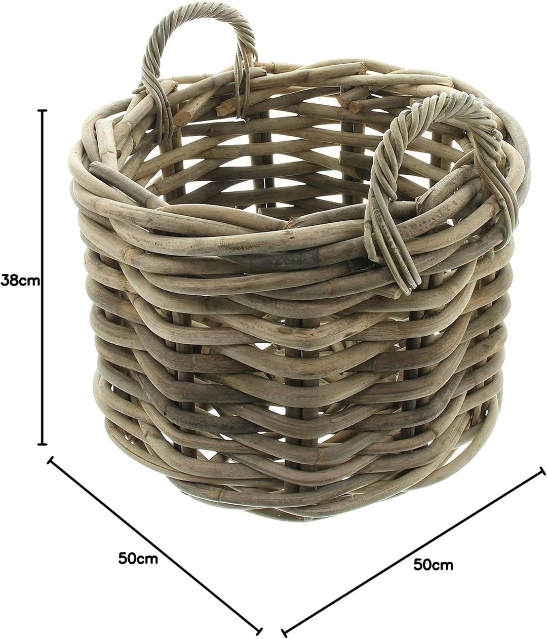 Dekoleidenschaft grosser Rattan-Korb "Rustikal" Ø 50 cm, Aufbewahrungs-Korb, Kaminholzkorb geflochte