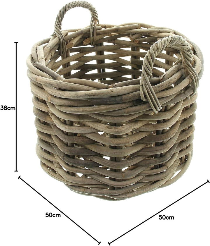 Dekoleidenschaft grosser Rattan-Korb "Rustikal" Ø 50 cm, Aufbewahrungs-Korb, Kaminholzkorb geflochte