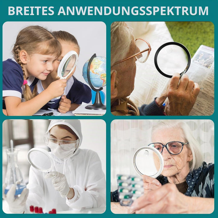 Grosse Lupe mit 37 LED-Licht und Aufbewahrungskoffer, 10X 20X 45X Leselupe Handlupe mit 3 Lichtmodi,