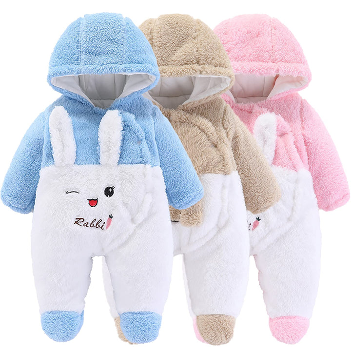 Neugeborene Baby Cartoon Bär Schneeanzug Wintermantel Fleece Kapuze Strampler Jumpsuit Blauer hase 9