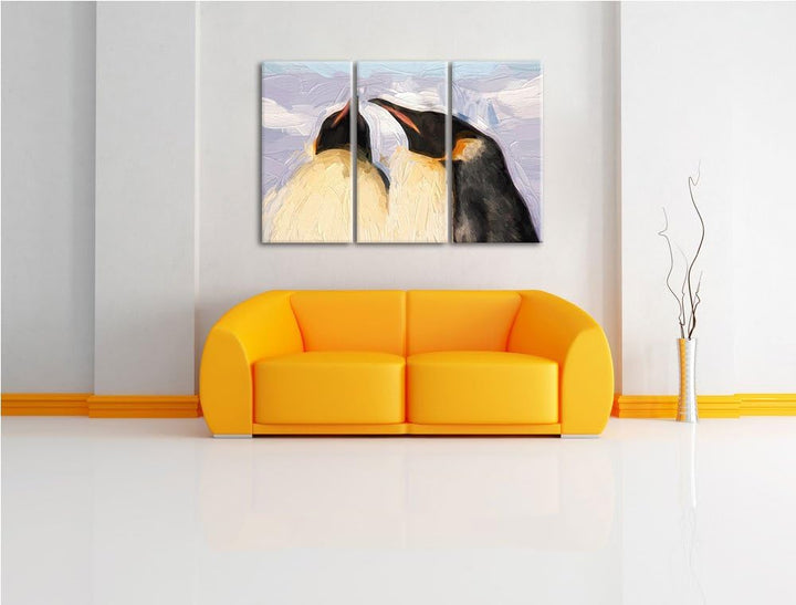 zwei prachtvolle Kaiserpinguine NewArt 3-Teiler Leinwandbild 120x80 Bild auf Leinwand, XXL riesige B