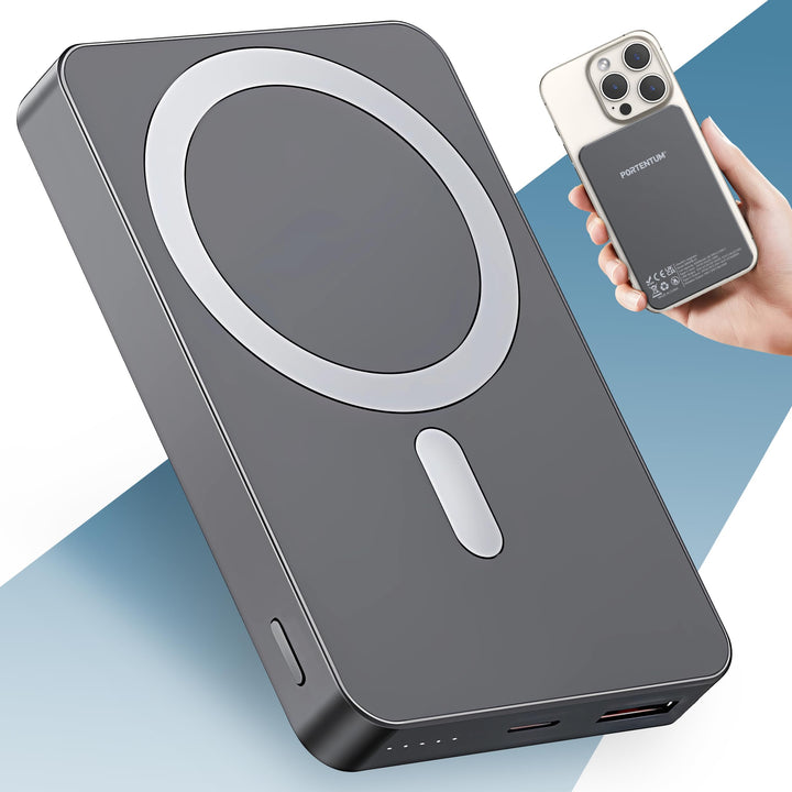 PORTENTUM Powerbank für Magsafe Schnellladefunktion 10000 mAh Ultra-Slim 14 mm – Power Bank magnetis