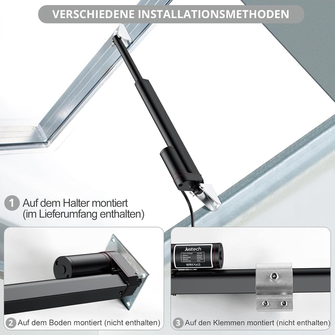 Justech Linear Actuator 250mm Hub max Linearantrieb 1000N Linearantrieb 14mm/s Motor Lineartechnik A