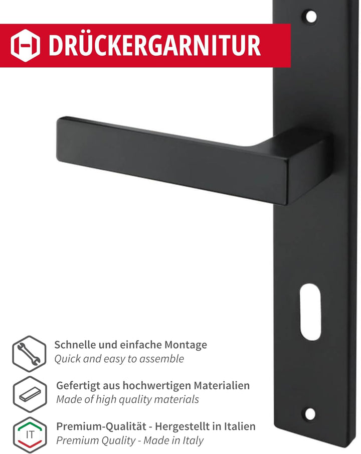 Gedotec Drückergarnitur Schwarz matt [BB - Buntbart] 1x Tür Beschläge Langschild I Türgriffe Innentü