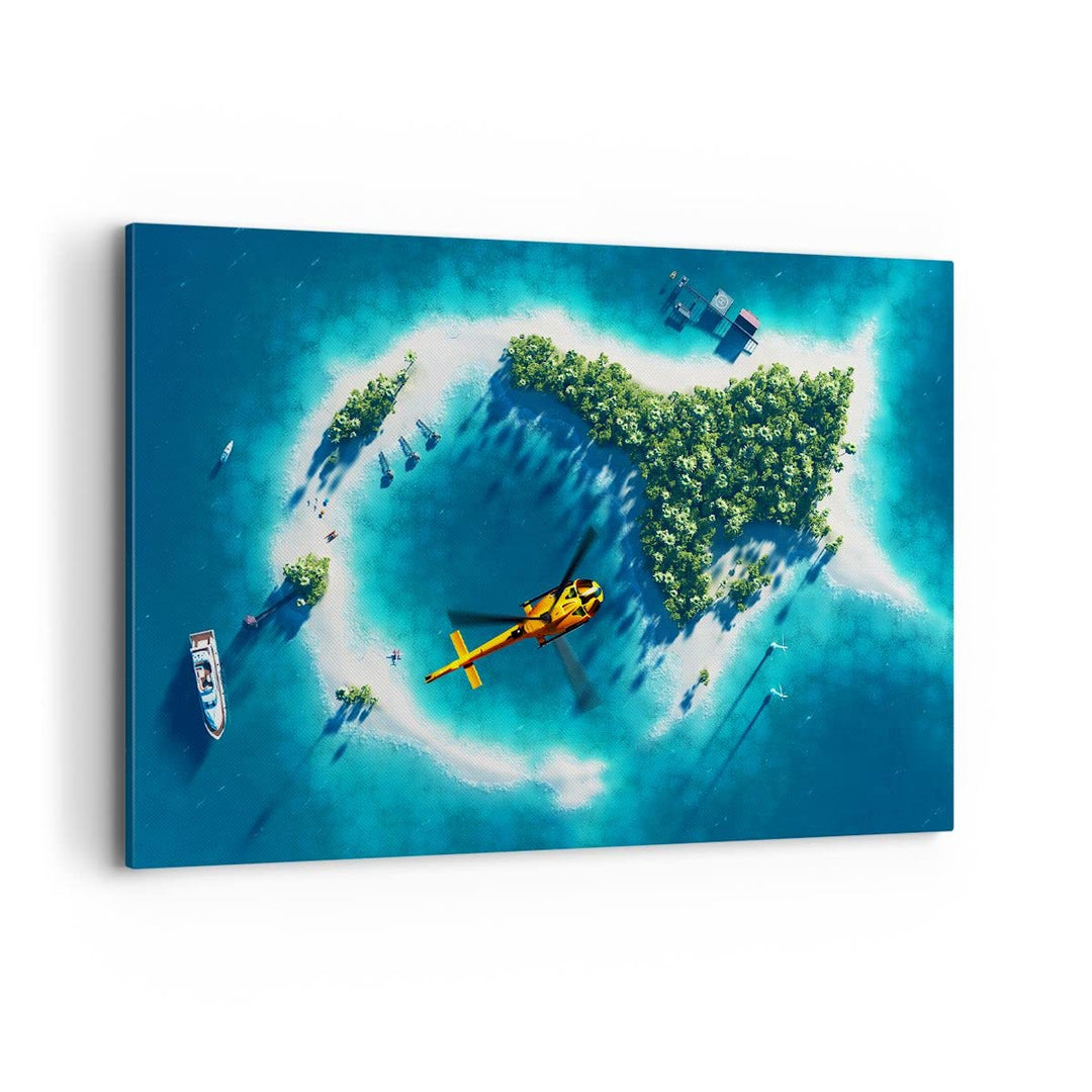 Bilder auf Leinwand 100x70cm Leinwandbild Hubschrauber Ozean Insel Paradies Gross Wanddeko Bild Schl