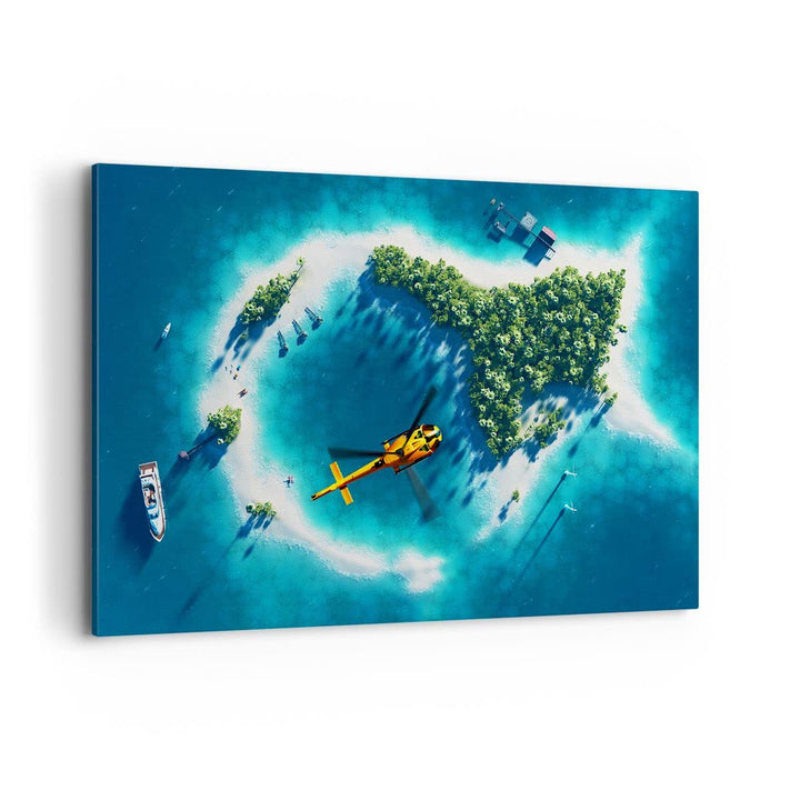 Bilder auf Leinwand 100x70cm Leinwandbild Hubschrauber Ozean Insel Paradies Gross Wanddeko Bild Schl