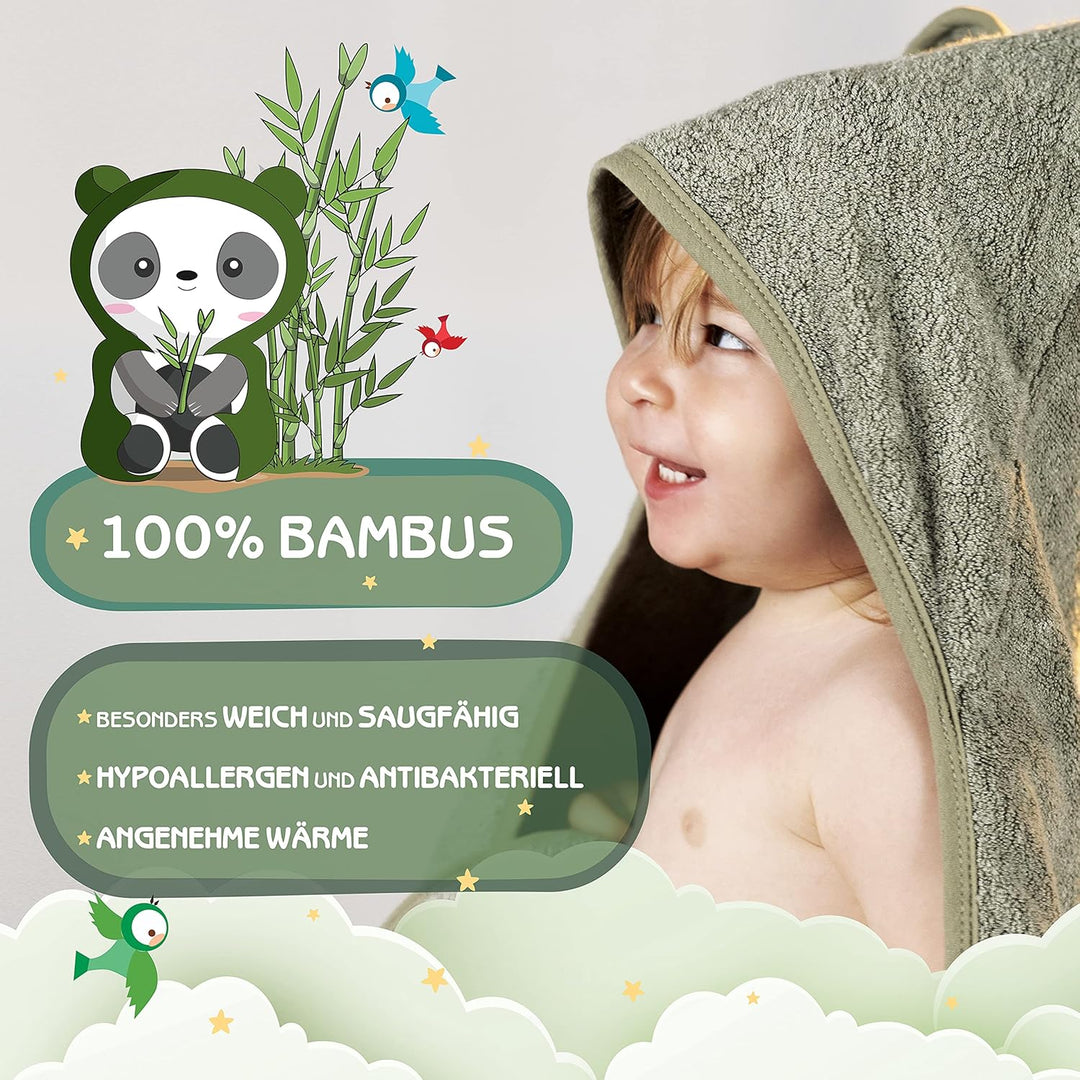 ® Kapuzenhandtuch Baby EXTRA dick, warm & weich | 75x75cm Babyhandtuch mit Kapuze 100% Bambus | Baby