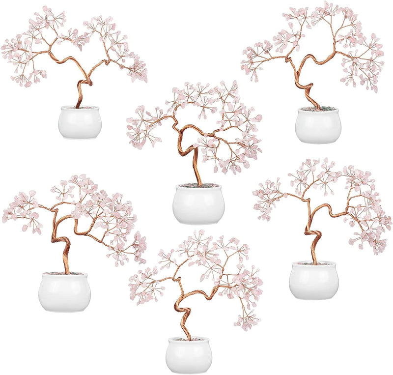 Nupuyai Rosenquarz Kristall Baum Feng Shui Edelstein Baum mit Keramische Basis, Glücksbaum, Geldbaum