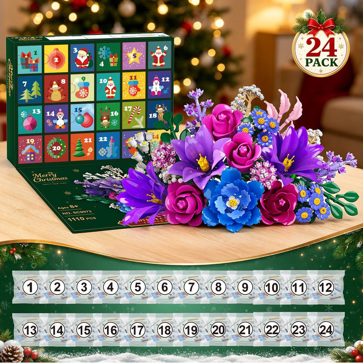 HOGOKIDS Blumen Adventskalender, 24-Tage Weihnachts Bauset mit Licht