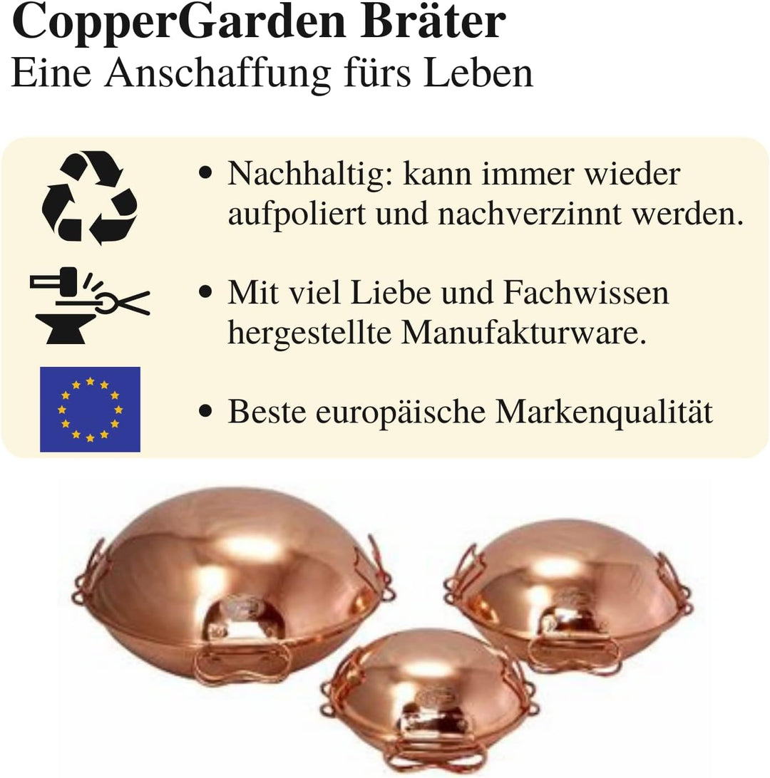 CopperGarden® Cataplana Bräter aus handverzinntem glattem Kupfer mit ca 18 cm Durchmesser I Portugie