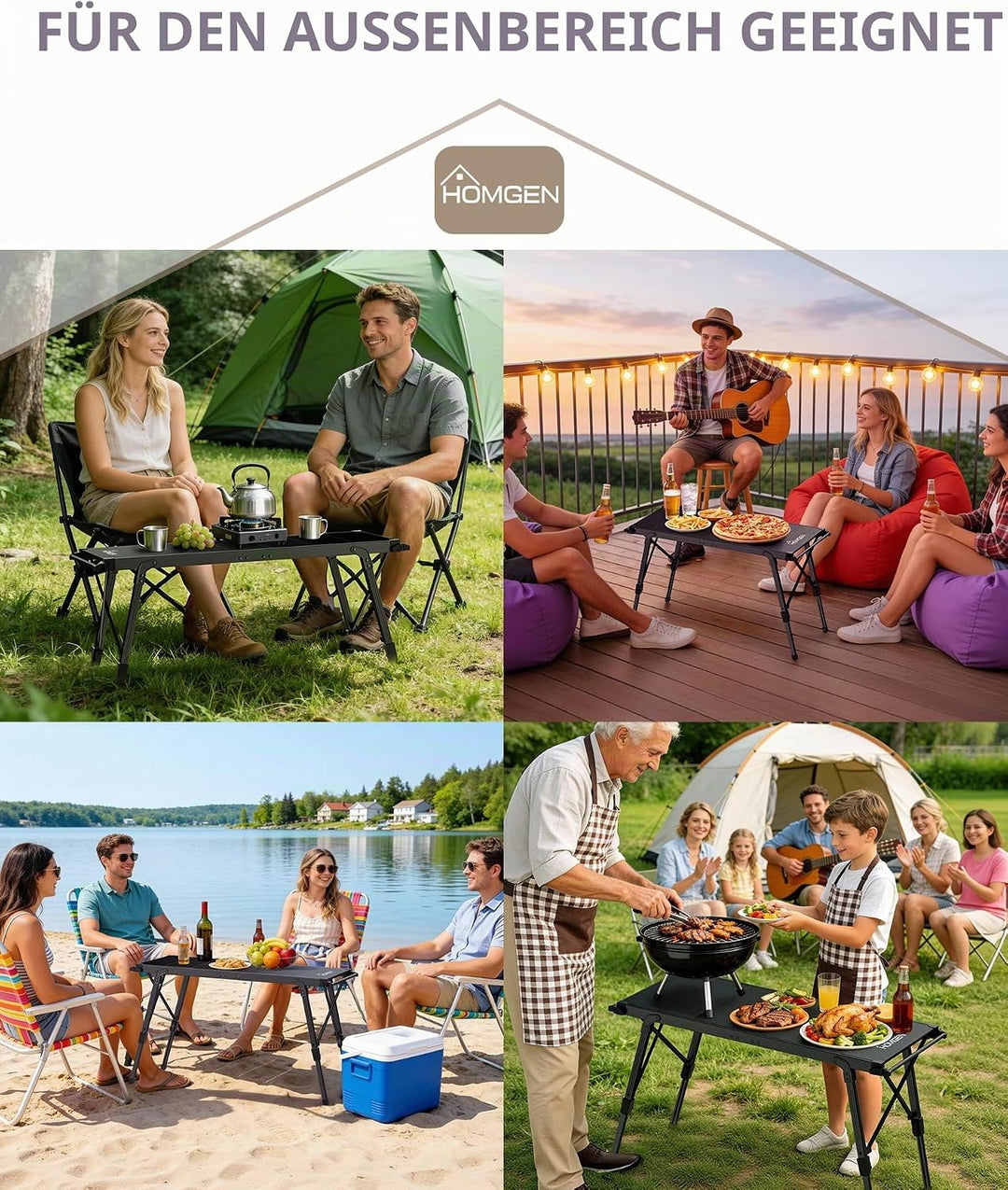 HOMGEN Picknicktisch IGT Campingtisch aus Aluminium Falttisch faltbar Höhenverstellbar 38-55 cm Klap