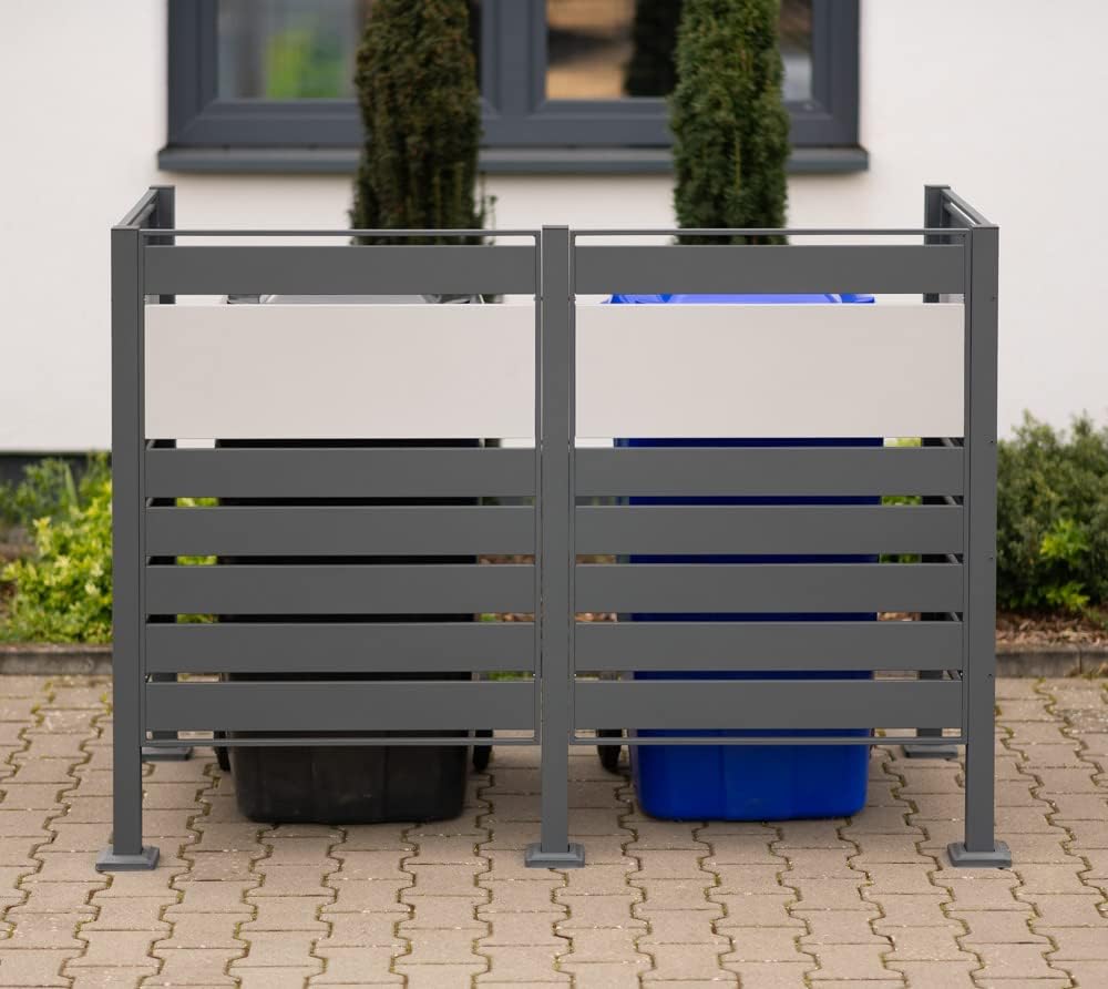 WESTMANN 2er Mülltonnenverkleidung Planum | Metall 160x80x120 cm Grau/Hellgrau | Mülltonnen Sichtsch