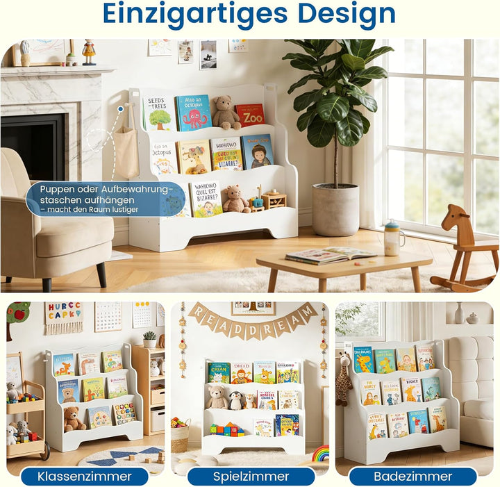 Bücherregal Kinder Montessori Kinderregal mit 3 Ablagefächern Regal Kinderzimmer Spielzeug Aufbewahr