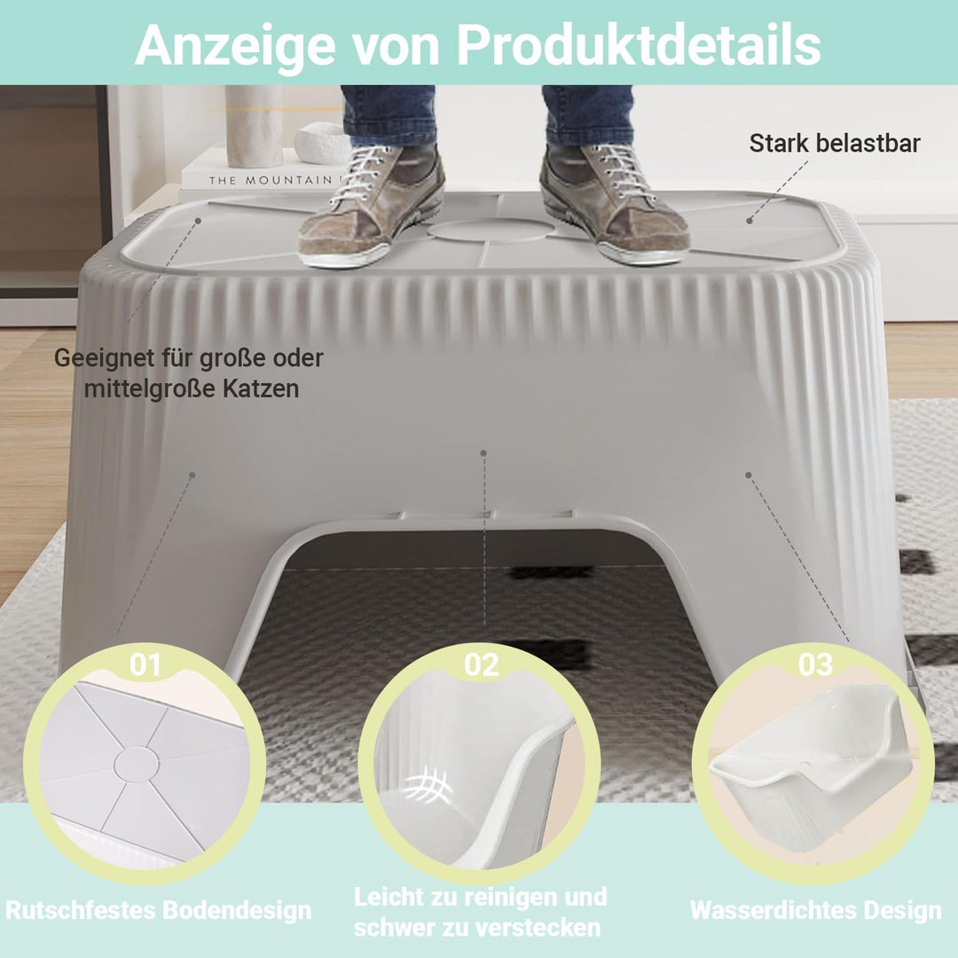 Katzenklo Gross 64x45x33cm, Katzenklo Hoher Rand Ohne Deckel, Katzentoiletten Offen, Spritzwasserges