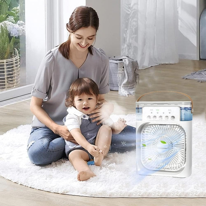 Tragbare Klimaanlage Fan, 4 in 1 Personal Mini Cooling Fan mit Wassernebel Spray, 3 Geschwindigkeite