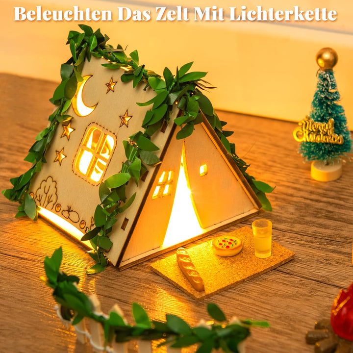 Wichteltür Set Wichtel Zubehör für Weihnachten 63 Stück, mit Zelt, Wichtel Baustelle, 12 Wichtelbrie