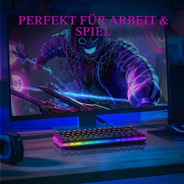 AK33 USB-Kabelgebundene Mechanische Gaming-Tastatur, 80 % Blaue Schalter Keyboard mit 19 RGB-Chroma-