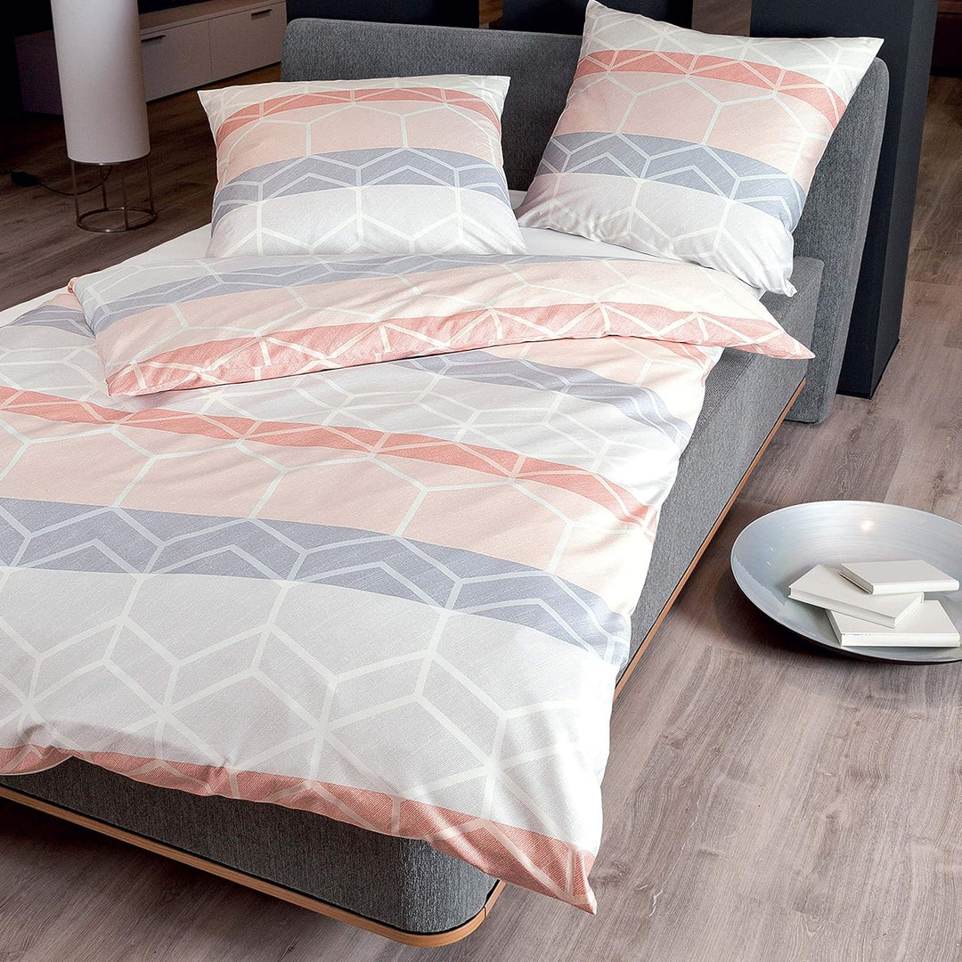 Janine Mako Satin Bettwäsche Moments 155x220 cm + 80x80 cm puderrouge-Silber 155 cm x 220 cm, 155 cm