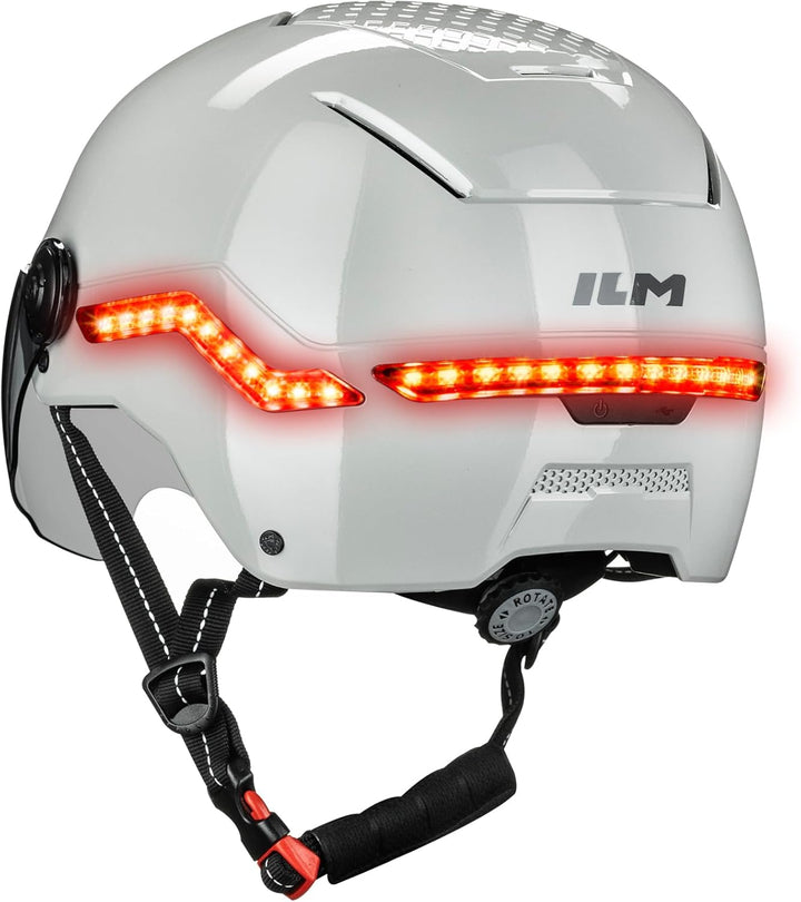ILM Fahrradhelm Herren Damen mit Visier und LED Licht Beleuchtung Automatischem G-Sensor für Blinker