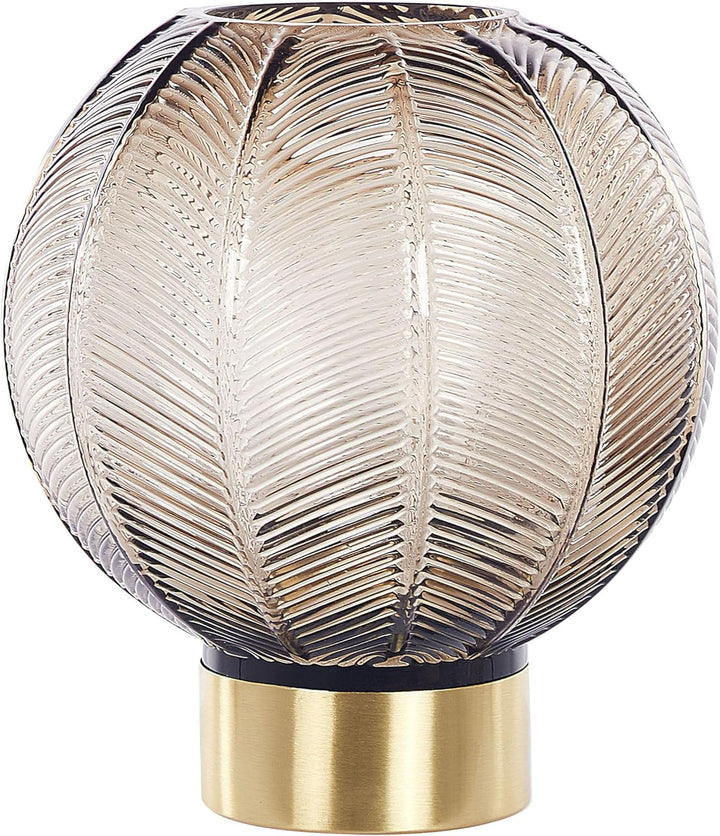 Deko Blumenvase Glas braun 24 cm mit Rillen breiter Öffnung Fuss gold Retro Felli