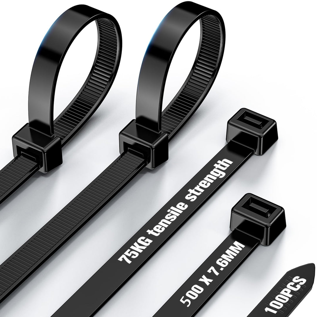 NORSHY Kabelbinder Schwarz Wiederverschliessbar 500 mm x 7,6 mm, Cable Ties UV-Beständig 75KG Ultra