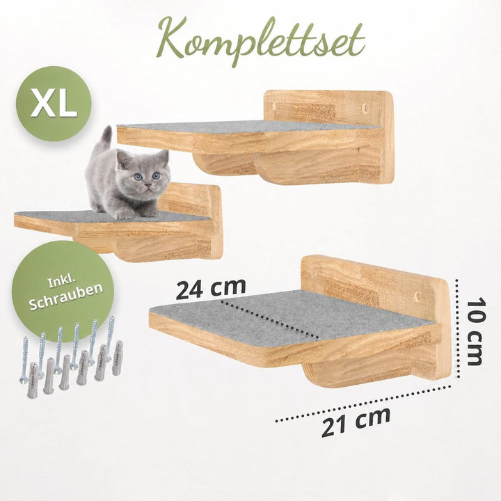 WOOWOOD® 2X Kletterwand Katzen - 2X Katzentreppe Wand [Vollholz] - Kratzbaum Wand - Hängematte Katze