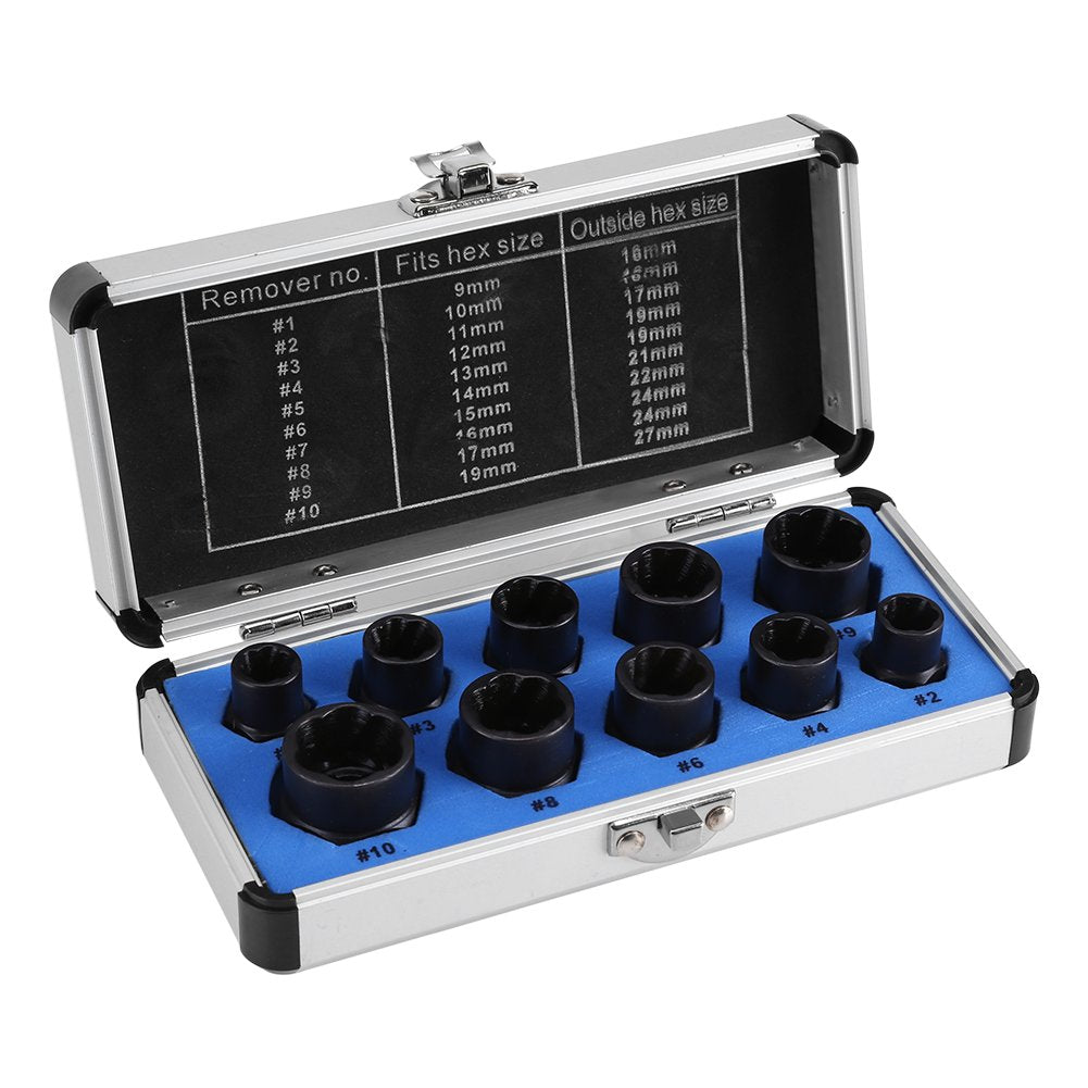 Mutternausdreher, Stecknuss 9–19 mm, Ausdreher-Set 10-teilig, zum Ausdrehen Beschädigter Bolzen Mutt