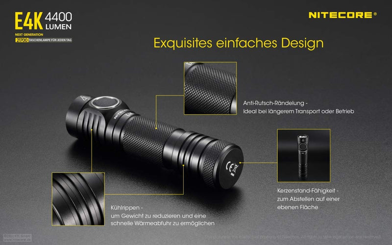 NITECORE E4K - 4400 Lumen, Akku über USB ladbar