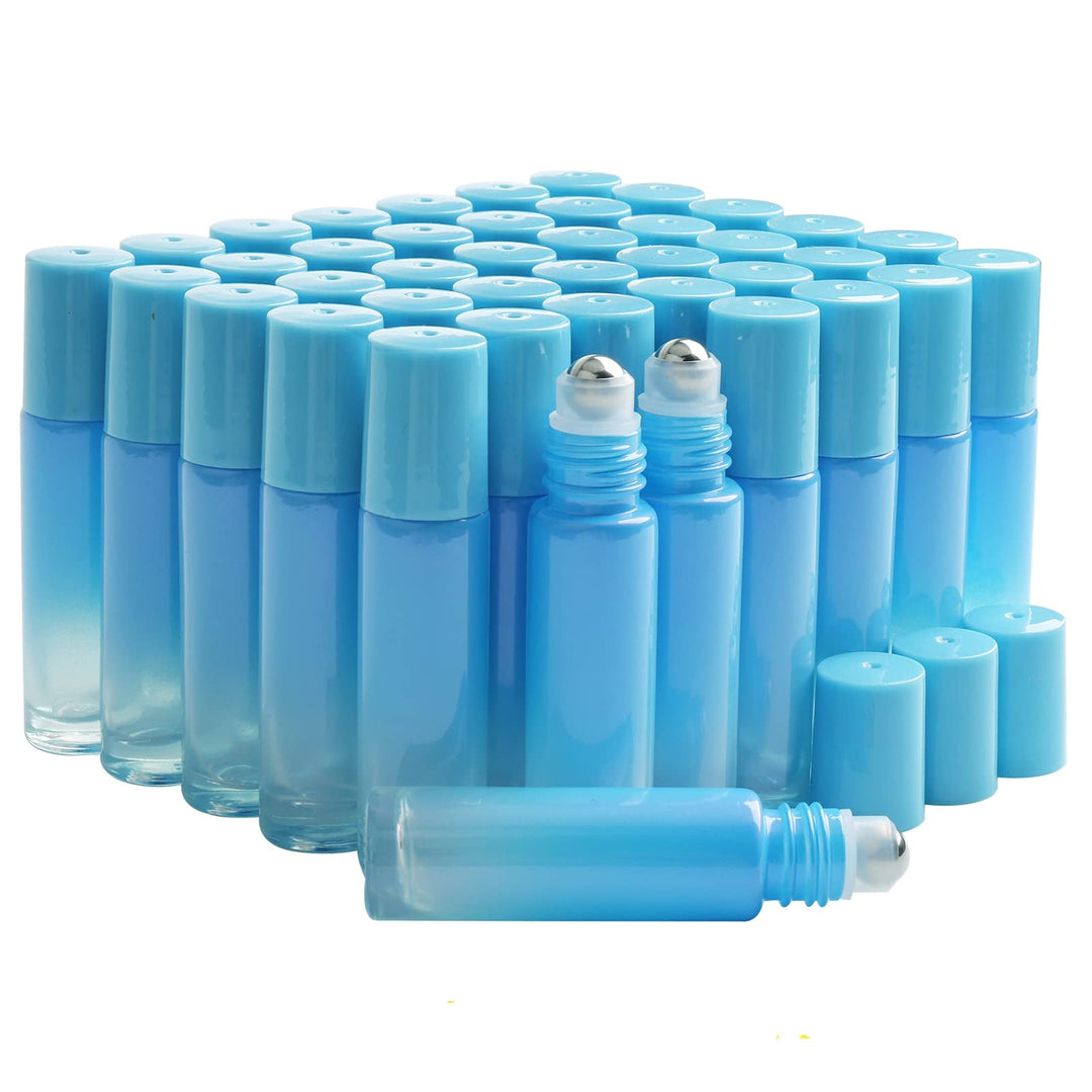 Pxyelec 42 Flaschen für ätherische Öle, 10 ml, Aromatherapie, Parfüm, Roll-on-Flaschen mit Edelstahl