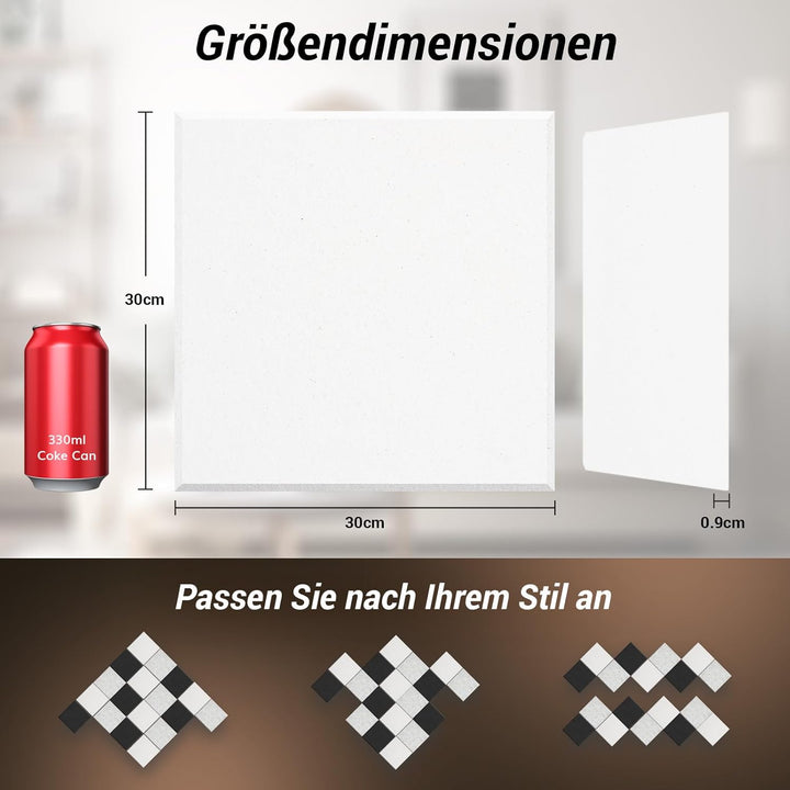 Quadratische Akustikplatten selbstklebend 36St., TONOR Schallabsorber Schallschutz mit Hochdichte Wa