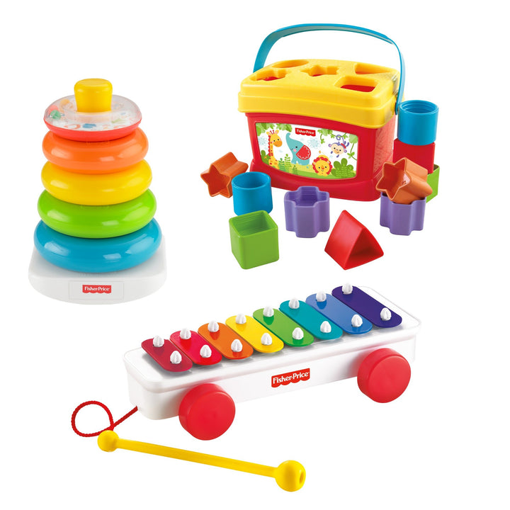 Fisher Price Baby Trio - Ringpyramide Bauklötze Xylophon Musik und Motorik