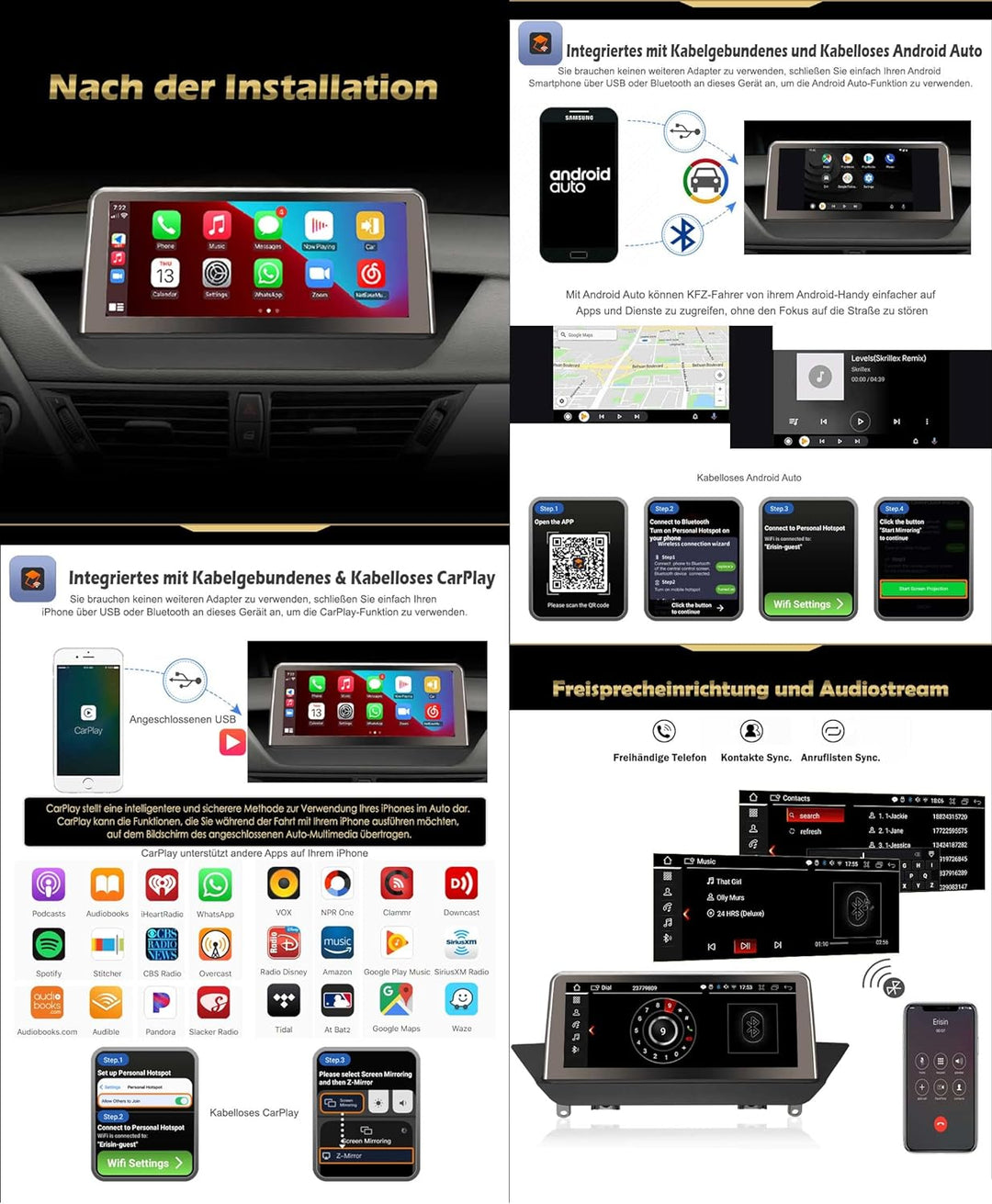 Erisin 10,25" 4GB RAM 64GB ROM Kabelloses CarPlay Android 12 Autoradio Bluetooth GPS Navi für BMW X1