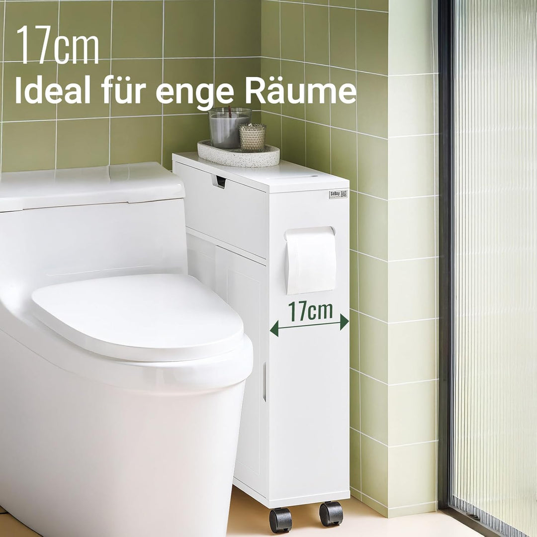 SoBuy BZR31-W Nischenregal Badezimmerschrank Badschrank Badrollwagen mit 2 Schiebetüren und 1 Klappe