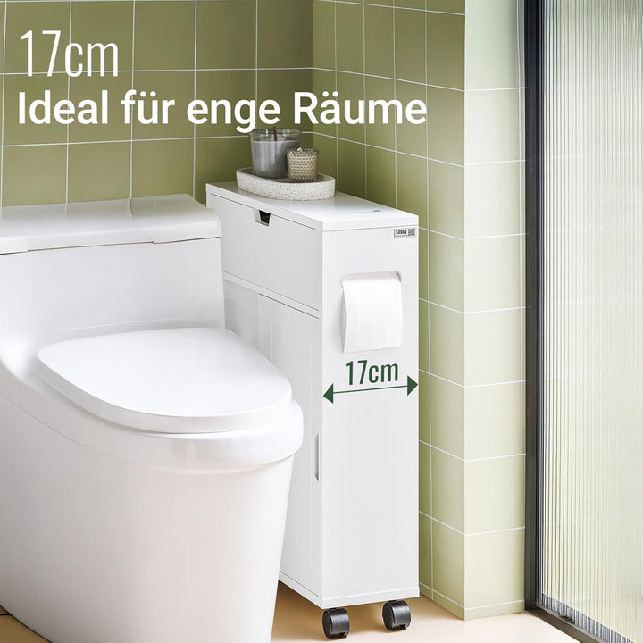 SoBuy BZR31-W Nischenregal Badezimmerschrank Badschrank Badrollwagen mit 2 Schiebetüren und 1 Klappe