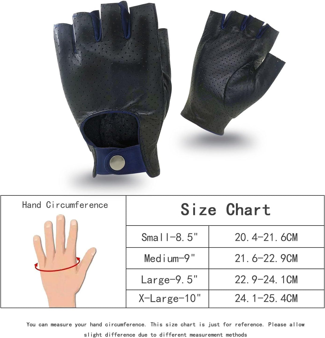ZLUXURQ Herren-Lederhandschuhe Vollmaschige Fingerlose Halbfinger-Fahrhandschuhe Medium-9" Schwarz u