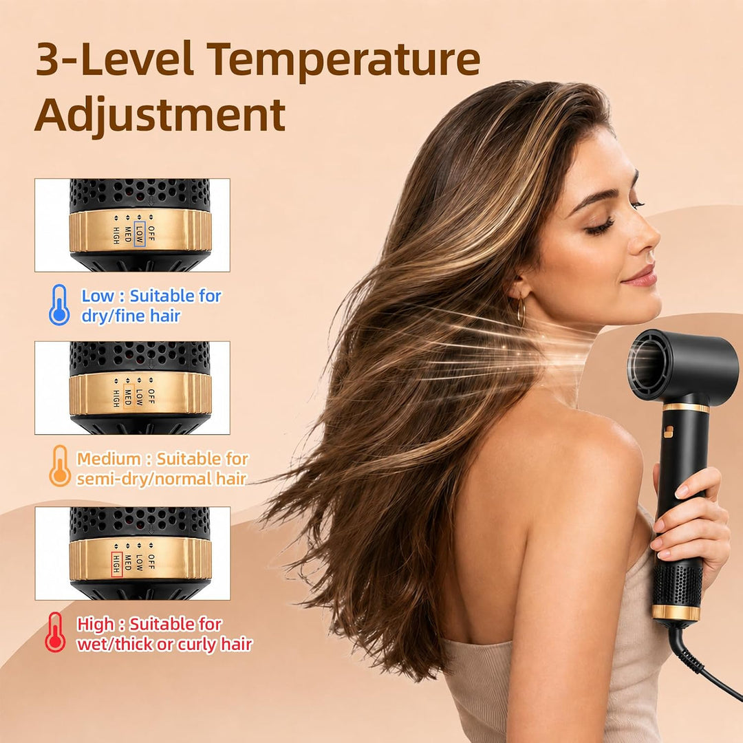 Hairstyler 5 in 1, Multi Haarstyler Heissluft, Föhn mit Lockenaufsatz, Lockenstyler &amp; Glättbürste, A